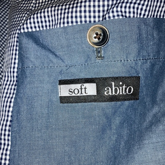 Linen men’s blazer heathered light green / gray - Picture 3 of 16